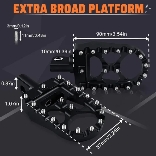 Miniatura 3 de Estacas de pie anchas y gruesas CNC StarknightMT con giro de 360° estilo MX Chopper Bobber compatibles con Dyna Fatboy Sportster Iron 883 (Negro)
