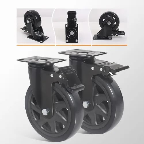Miniatura 7 de Ruedas giratorias de 6 pulgadas, juego de 4 ruedas, ruedas resistentes con freno de 3000 libras, ruedas giratorias con placa superior, ruedas