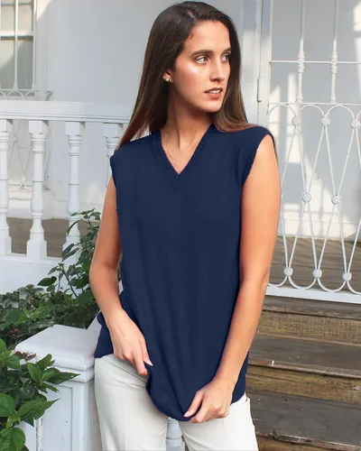 Miniatura 2 de TINKUY PERU - Chaleco de lana de alpaca con cuello en V para mujer, S-4XL