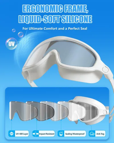 Miniatura 3 de Aegend Gafas de natación para adultos y jóvenes, paquete de 2 gafas de natación antivaho anti-UV para hombres y mujeres Blanco & negro