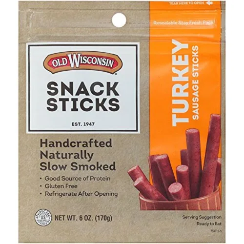 Old Wisconsin Turquía Salchicha Skets Sticks, Fumado naturalmente, Listo para comer, Proteína Alta, Carb baja, Ceketo, Sin gluten, Paquete de 6