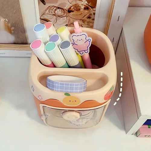 Miniatura 5 de MLAFE Kawaii Portalápices de Cerdo Lindo Cubo de Almacenamiento de Cosméticos Kawaii Cubo de Almacenamiento Multifuncional Cubo de Papelería de Azul
