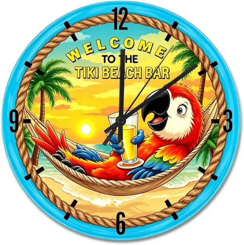 Miniatura 56 de ArogGeld Reloj de pared de 5 O'Clock Somewhere - Reloj redondo de madera para casa de playa, 10, silencioso, sin tictac, batería de cuarzo, granja