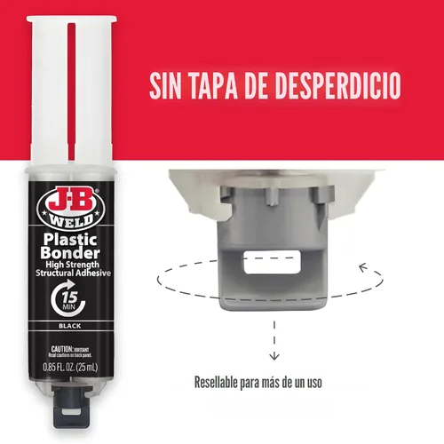 Miniatura 6 de J-B Weld 50139 Jeringa adhesiva y relleno de huecos Plastic Bonder para paneles de carrocería - Negro - 25 ml