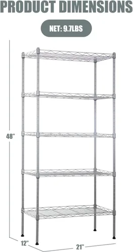 Miniatura 2 de NChanmar Estantería de metal de 5 niveles, estantes de metal de 48 x 21 x 12 pulgadas, estante de almacenamiento de metal resistente, estante