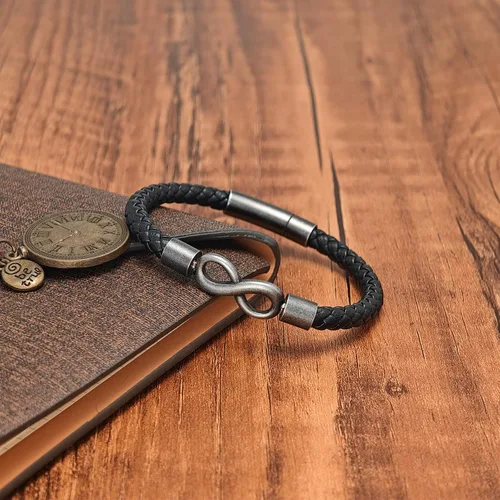 Miniatura 3 de Para mi hombre, pulsera de cuero personalizada de nombre dual infinito, pulsera trenzada de acero inoxidable personalizada con nombre para hombres