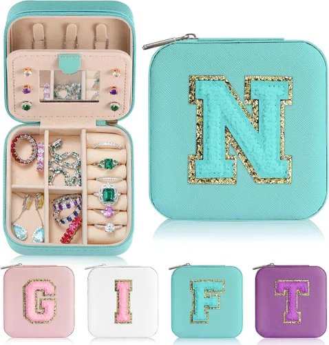 Parima Caja de joyería para el regreso a clases, joyero para niñas adolescentes Accesorios de viaje de secundaria Joyero pequeño azul aguamarina -