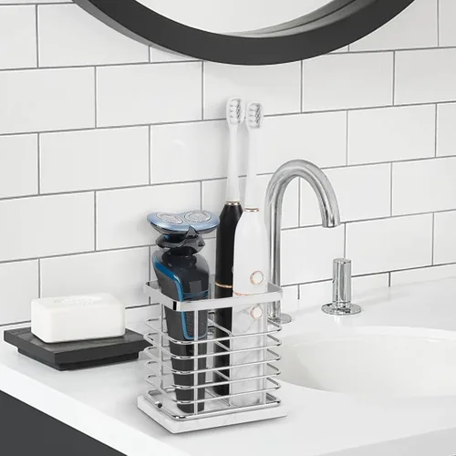 Miniatura 6 de Soporte para cepillos de dientes, lujoso soporte de metal para cepillo de dientes y pasta de dientes con base de mármol para baño, diseño calado