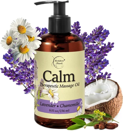 Aceite de masaje calmante para terapia de masaje con aceites esenciales de lavanda y manzanilla para relajar los músculos doloridos | Todo natural