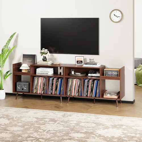 Miniatura 8 de RARZOE Soporte grande para tocadiscos, soporte de exhibición de discos de vinilo de mediados de siglo, soporte para tocadiscos con almacenamiento