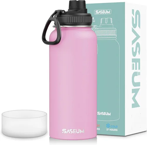 Miniatura 21 de SASEUM Botella de agua de acero inoxidable de 12 onzas, botella aislada sin BPA con tapa de boquilla a prueba de fugas, botella de metal de boca