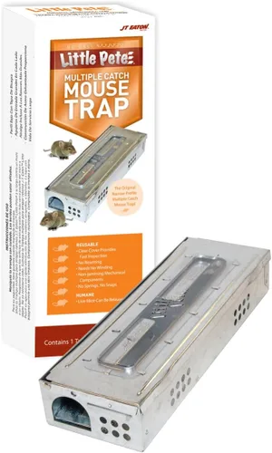 JT Eaton 428CL Little Pete Slim - Trampa para ratones con tapa transparente, no necesita cebo, paquete de 1