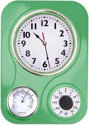 Miniatura 9 de Lily's Home - 9.5 pulgadas x 12.5 pulgadas - Reloj de pared retro para cocina, reloj de pared vintage con termómetro y temporizador de 60 minutos