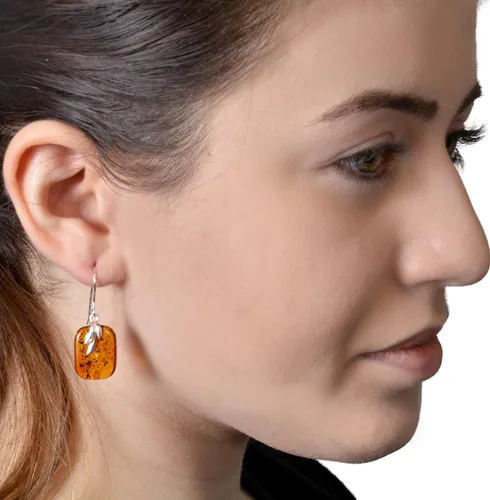 Miniatura 2 de Pendientes de plata de ley ámbar miel bálticohelecho, Gema Metal, Ámbar