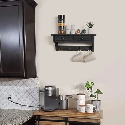 Miniatura 7 de Emfogo - Ganchos de pared de madera con estilo rústico, montados en la pared, con 4 ganchos y estante para entrada, cuarto de servicio, dormitorio