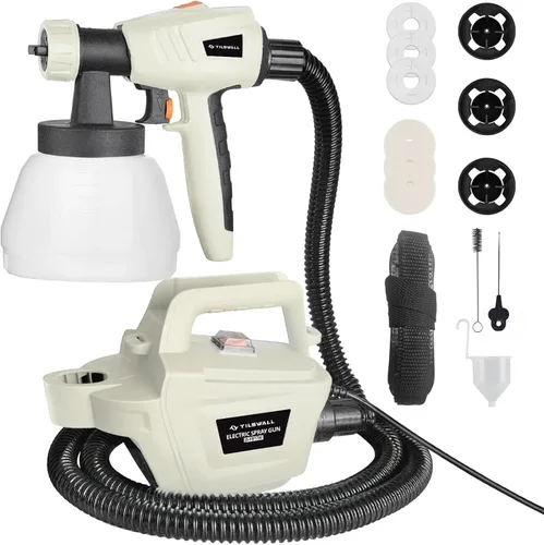 Miniatura 8 de Tilswall Paint Sprayer, 800W HVLP 1200ML/Min Electric Spray Paint Gun with 2.5M Air Hose, 1300ML Detachable Container, 3 Nozzle Sizes & 3 Patterns