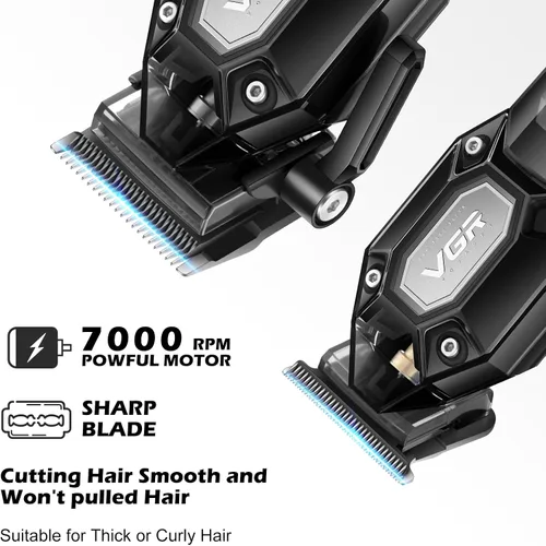 Miniatura 3 de VGR Cortadora de pelo profesional para hombres, juego de cortapelos y recortadoras inalámbricas, kit de corte de pelo para hombre con 10 peines Negro