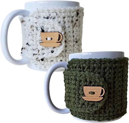 Miniatura 9 de Taza acogedora con taza de madera y botón de platillo (rojo y avena)
