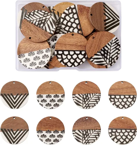Miniatura 23 de Beadthoven 60 piezas Kit de Dijes de Madera de Resina Colgantes para Hacer Aretes Dijes Dorados para Aretes DIY Boho Piezas en Blanco de Madera