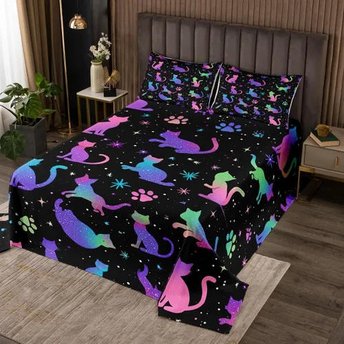 Miniatura 10 de Erosebridal Juego de colcha de gato rosa, tamaño individual para niñas, gris y negro, juego de ropa de cama para niños y niños, lindo juego