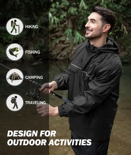 Miniatura 3 de SWISSWELL Chaqueta impermeable rompevientos para hombre, ligera, plegable, con capucha, para golf, senderismo, viajes