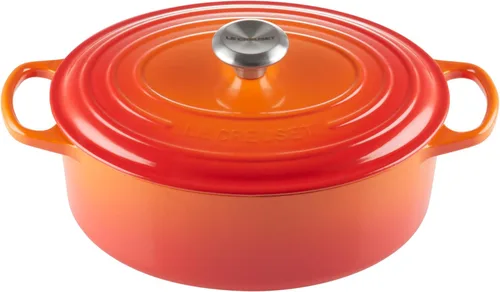 Le Creuset Horno holandés ovalado Signature de hierro fundido esmaltado, 5 cuartos de galón, llama