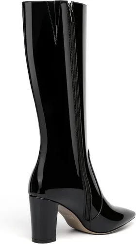 Miniatura 82 de AMBELIGHT Botas altas hasta la rodilla con cremallera y puntera puntiaguda para mujer, de patente sólida, tacón alto, 3.3 pulgadas