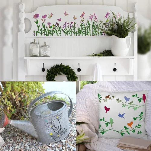 Miniatura 3 de Plantillas de flores para pintar sobre madera, plantilla reutilizable de flores silvestres para pintar en paredes, rosa, flor de cerezo, hortensia