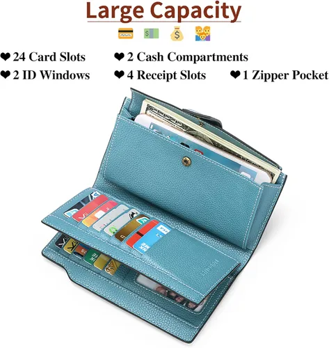 Miniatura 4 de SENDEFN - Cartera de cuero para mujer, portatarjetas con bloqueo RFID, monedero para mujer con cierre