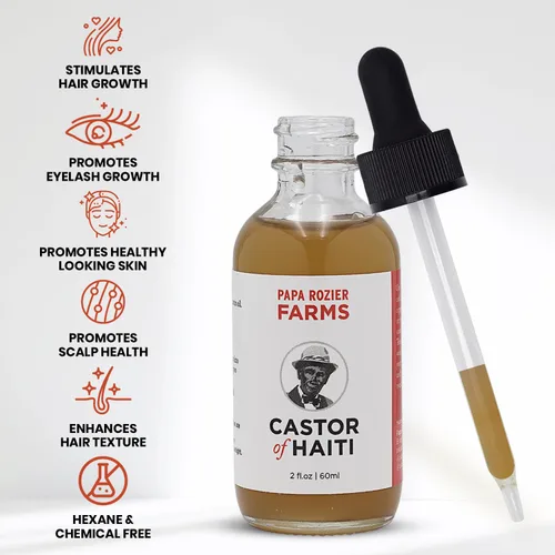 Miniatura 2 de Papa Rozier Farms Aceite de ricino orgánico puro para el crecimiento del cabello, hidratante de piel, tratamiento de pestañas, cejas y uñas, 2 onzas