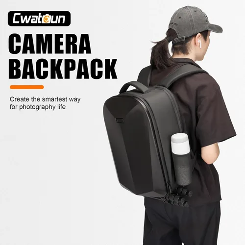 Miniatura 9 de Cwatcun Mochila rígida para cámara, bolsa de cámara profesional para fotografía, compartimento para laptop de 15.6 pulgadas, soporte para trípode