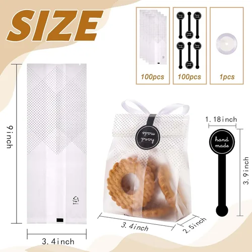 Miniatura 4 de Bolsas de galletas YunKo para regalo Bolsas de celofán transparentes para golosinas Bolsas mini para pan, pastel Bundt, empaque de bombas de Gris