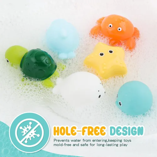 Miniatura 2 de Juguetes de baño, paquete de 6 juguetes de bañera para bebé, sin agujeros, suaves, apretables y flotan en el agua, juguetes de baño de fácil agarre