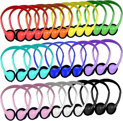 Paquete de 30 auriculares para niños a granel para el aula escolar, auriculares con cable para niños, estudiantes, niños pequeños, adolescentes,