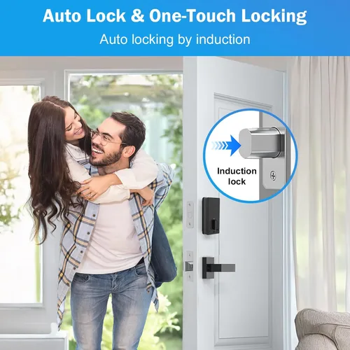 Miniatura 7 de Cerradura de puerta inteligente WiFi, entrada sin llave con puerta de enlace y asas, pantalla táctil, teclado de huellas dactilares, llave