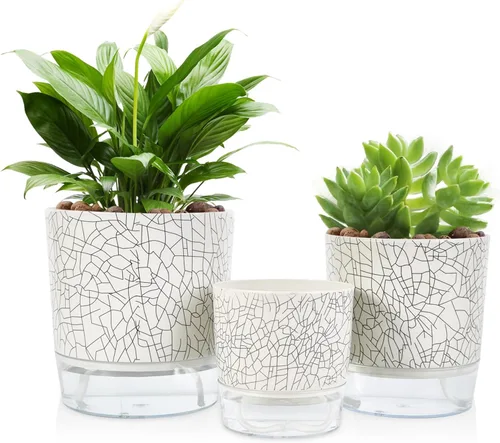 Miniatura 10 de Macetas de riego automático para plantas de interior, macetas, maceta de riego automático, 2 piezas de 4 + 5.3 pulgadas, rayas negras