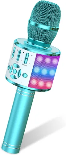 Miniatura 16 de Amazmic Máquina de Micrófono de Karaoke para Niños, Micrófono Bluetooth Portátil, Micrófono de Karaoke Inalámbrico de Mano con Luces LED, Regalo
