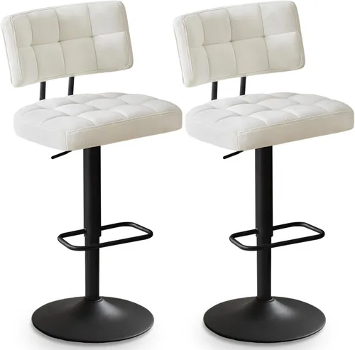 Miniatura 15 de Juego de 2 taburetes de bar giratorios de altura ajustable, taburetes de barra de tela de lino sin brazos con reposapiés para cocina, hogar, bar