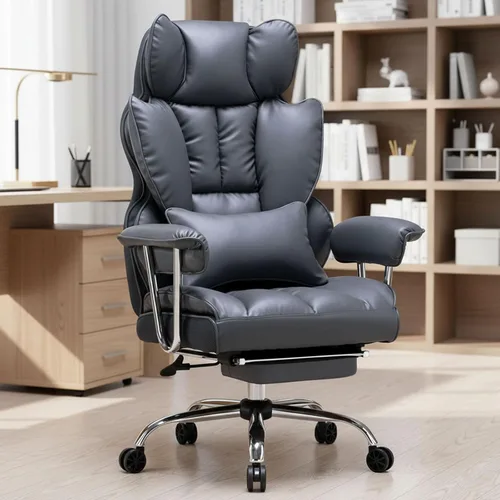Miniatura 13 de Efomao Silla de oficina grande y alta con reposapiés, silla ejecutiva de respaldo alto de 450 libras con cojín de resorte, tapicería de piel Blanco