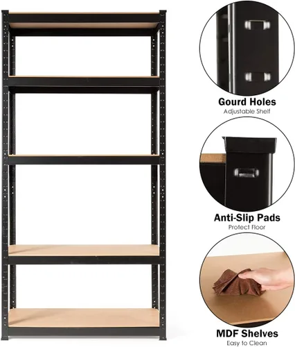 Miniatura 6 de Giantex Storage Shelving Rack Utility Shelf 5-Tier Heavy Duty 2750LBS Garage Shelves Shelving Unit Bolt-Free Assembly Adjustable Shelves Negro