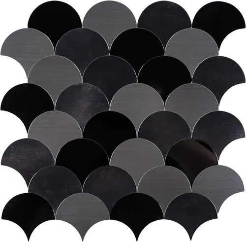 Miniatura 14 de Azulejo negro para salpicaduras de piquete, aspecto de cerámica, largo hexágono autoadhesivo para pared de cocina y baño, paquete de 6