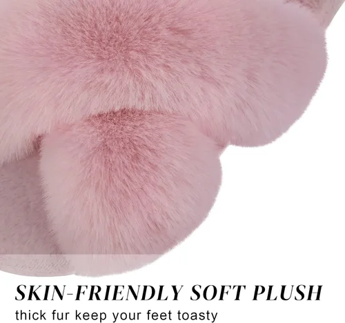 Miniatura 2 de Parlovable Women's Cross Band Slippers Fuzzy Soft House Slippers Plush Furry Warm Cozy Open Toe Fluffy Home Shoes Comfy Indoor Outdoor Slip On