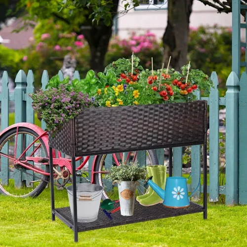 Miniatura 6 de WONDER GARDEN Jardinera elevada para jardín, camas elevadas de jardín al aire libre con patas y estante de almacenamiento para verduras, flores