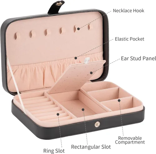 Miniatura 5 de Smileshe Joyero para mujeres y niñas, estuche organizador de viaje pequeño de piel sintética, cajas de almacenamiento portátil para anillos, aretes