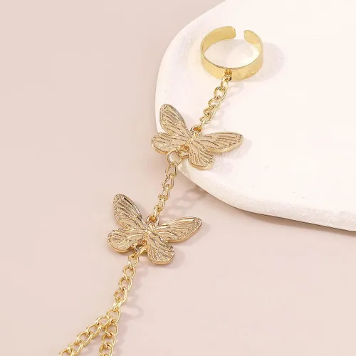 Miniatura 3 de Caiyao Pulsera de anillo punk de serpiente de mariposa, serpiente y araña, pulsera de anillo de dedo de serpiente bohemia, arnés de mano, pulseras