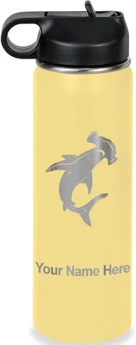 Miniatura 23 de LaserGram Botella de agua personalizada, tiburón martillo, acero inoxidable de doble pared aislada al vacío con popote superior, regalo grabado