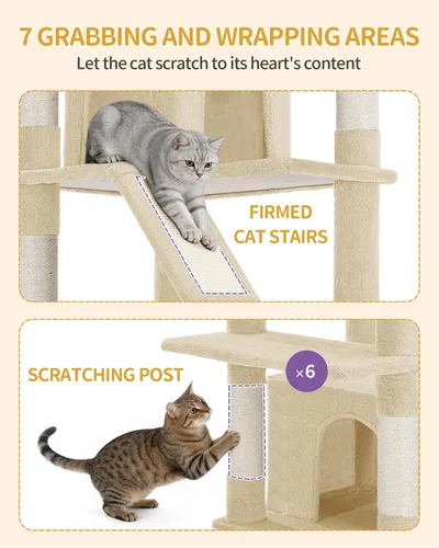 Miniatura 6 de Hzuaneri Árbol grande para gatos, torre para gatos de interior de 72 pulgadas de alto para 6 gatos grandes, actividad de escalada de esquina