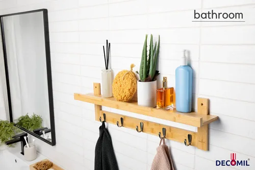 Miniatura 5 de DECOMIL Perchero de bambú con estante, colgador de pared