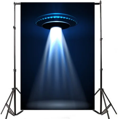 Leyiyi Fondo de fotografía de 3 x 5 pies, telón de fondo de nave espacial OVNI Fiesta de Feliz Cumpleaños Avión Alien Luz Universo Viaje Espacio