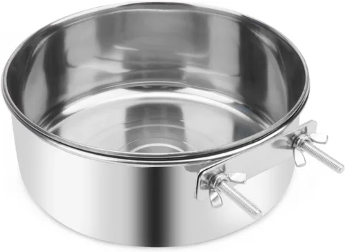 Miniatura 9 de Tazón de agua para alimentos para mascotas con soporte de abrazadera, comedero colgante de acero inoxidable para perro, pájaro, loro, gato, conejo 1
